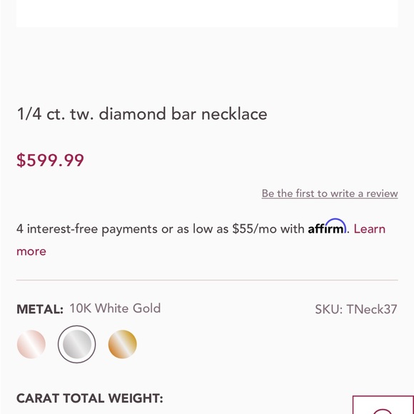 1/4 carat white gold bar diamond necklace - Picture 3 of 8